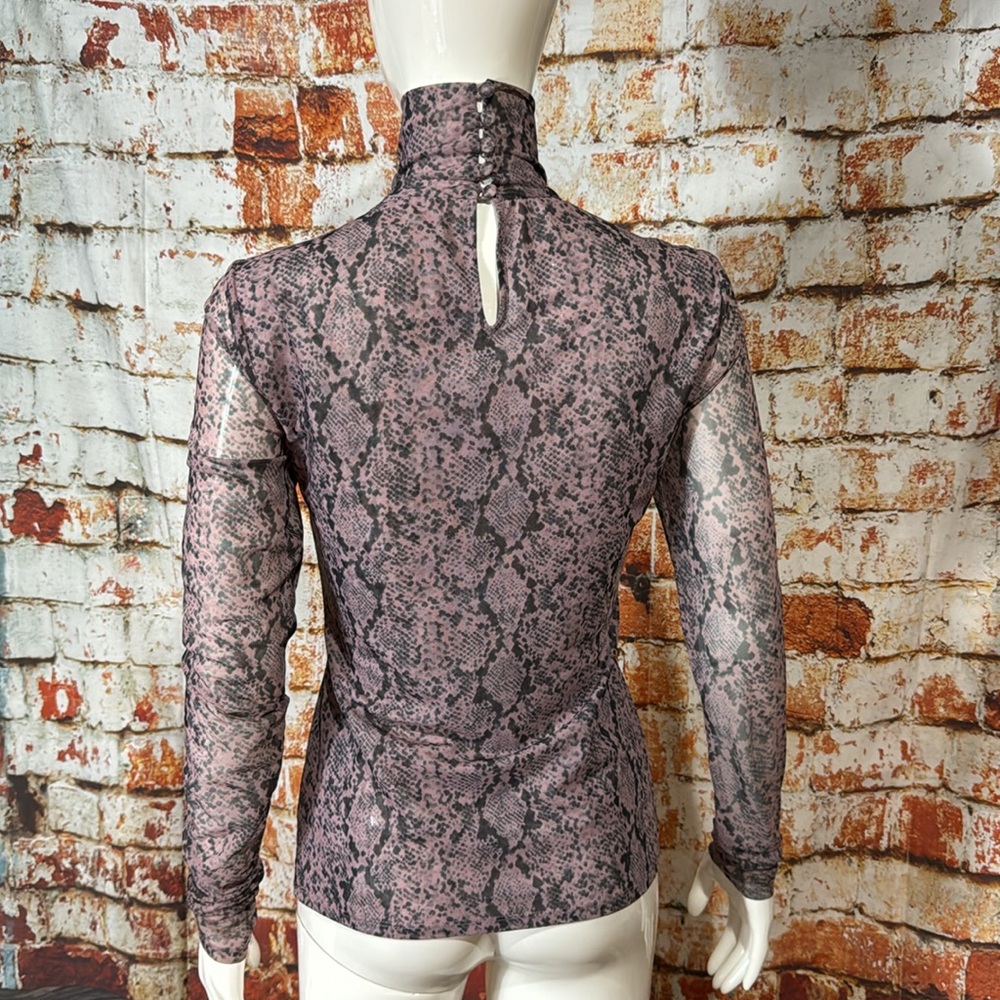 Cinq à Sept Snakeskin-Print Turtleneck in Sea Fog - Picture 6 of 7
